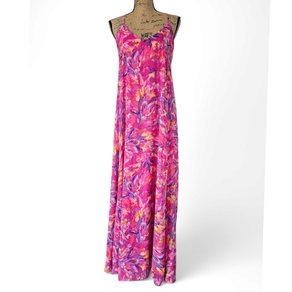Nicole Miller Floral Charmeuse Slip Maxi Dress, Size S - Picture 2 of 8